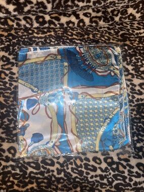 Blue and Cream Baroque Print Silk-Style Scarf